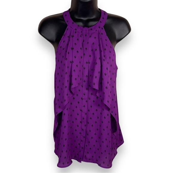 SMALL WORTHINGTON PURPLE SLEEVELESS BLOUSE FLOWY RUFFLE HALTER - Picture 1 of 12
